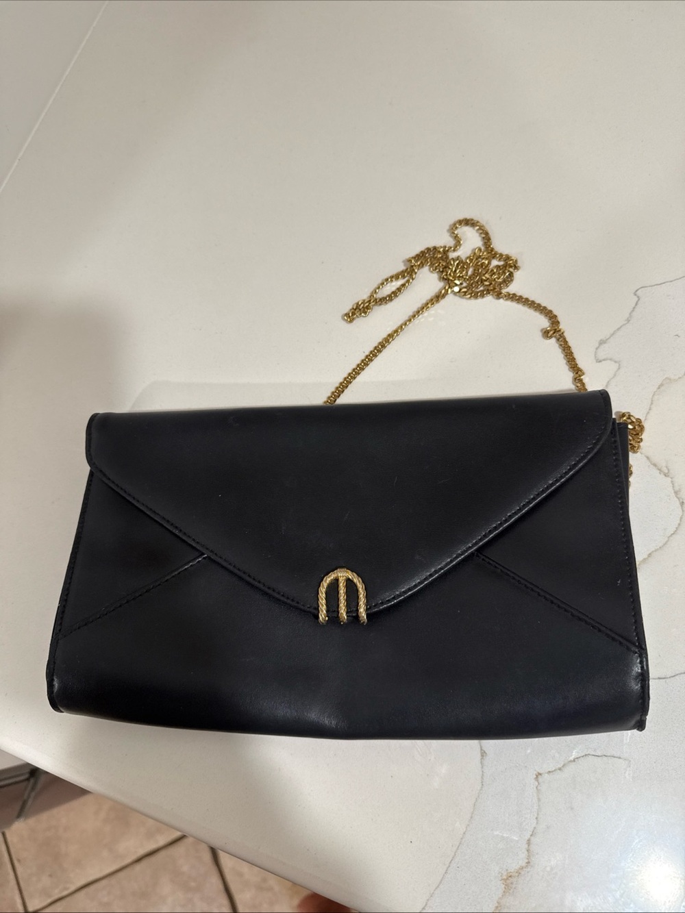 FBM Fabbrica Borse Maranzana Clutch Envelope Bag Purse Leather Black Verde Vint
